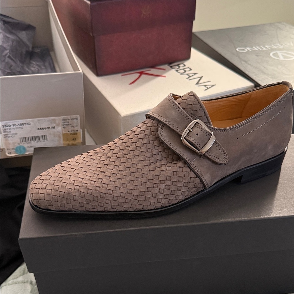 Valentino Beige Woven Leather Derbys
